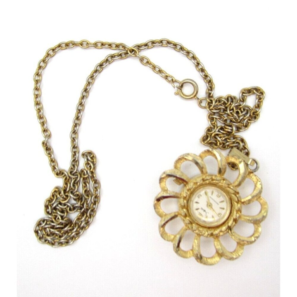 Vtg Sheffield Swiss Quartz Analog 21mm Round Pendant Necklace Watch (H177)